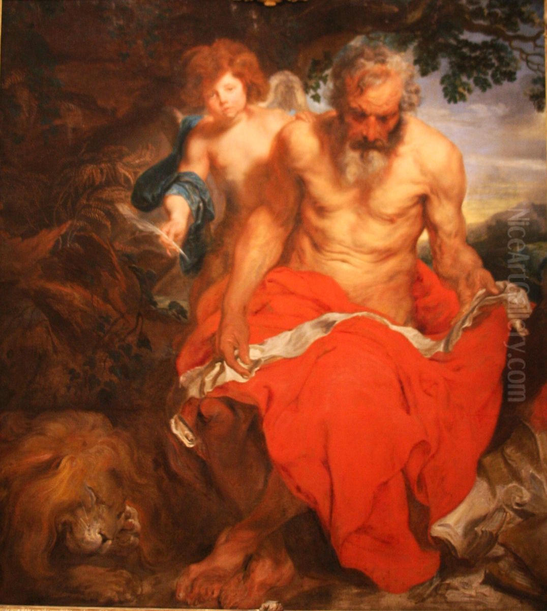 Den helige Hieronymus med en angel Oil Painting by Anthony van Dyckand workshop