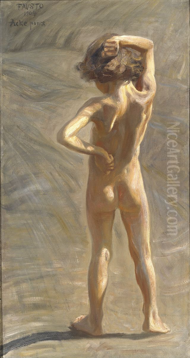 Fausto. Study of a Nude Boy Oil Painting by J.A.G. Acke