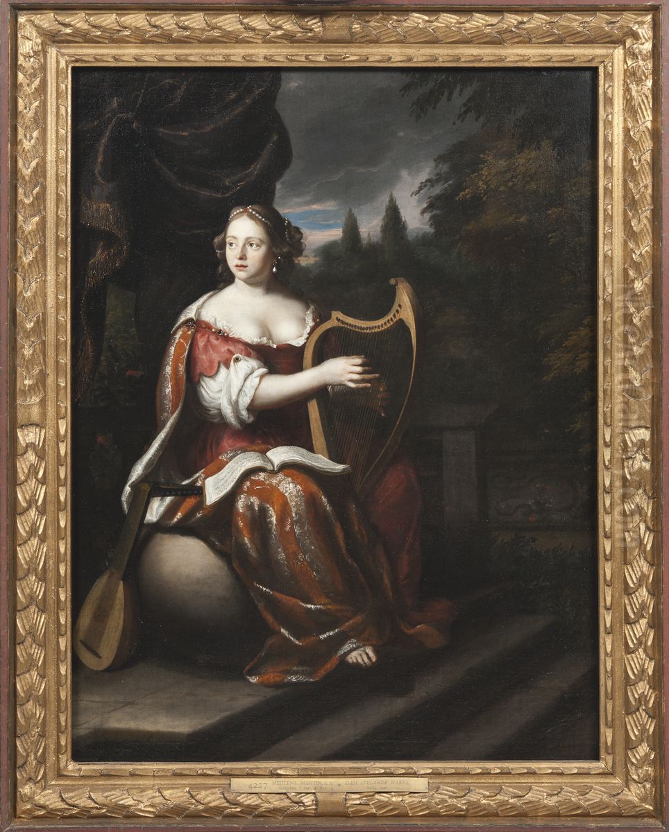 A Lady Playing the Harp Oil Painting by Martin Mytens