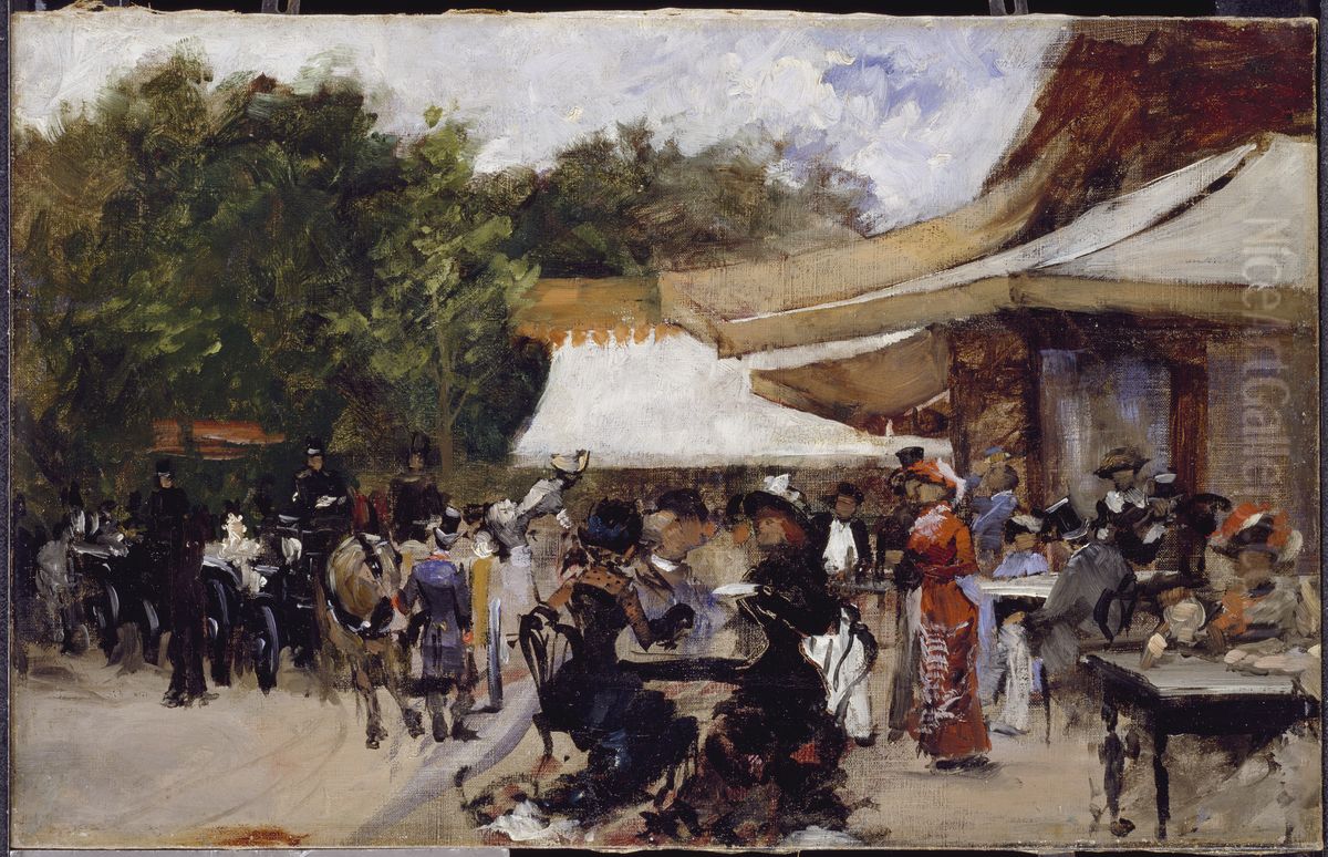 Outside a Restaurant in the Bois de Boulogne. Study Oil Painting by Hugo Birger