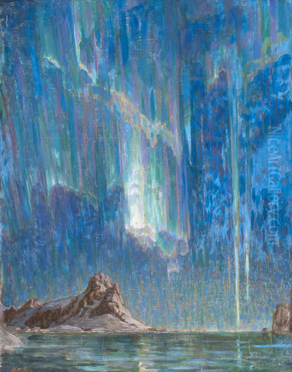 Northern Lights. Study from North Norway Oil Painting by Anna Katarina Boberg