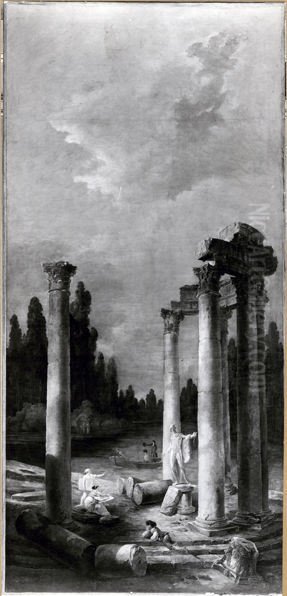 Ruins of a Circular Temple with Apollo di Belvedere Oil Painting by Hubert Robert
