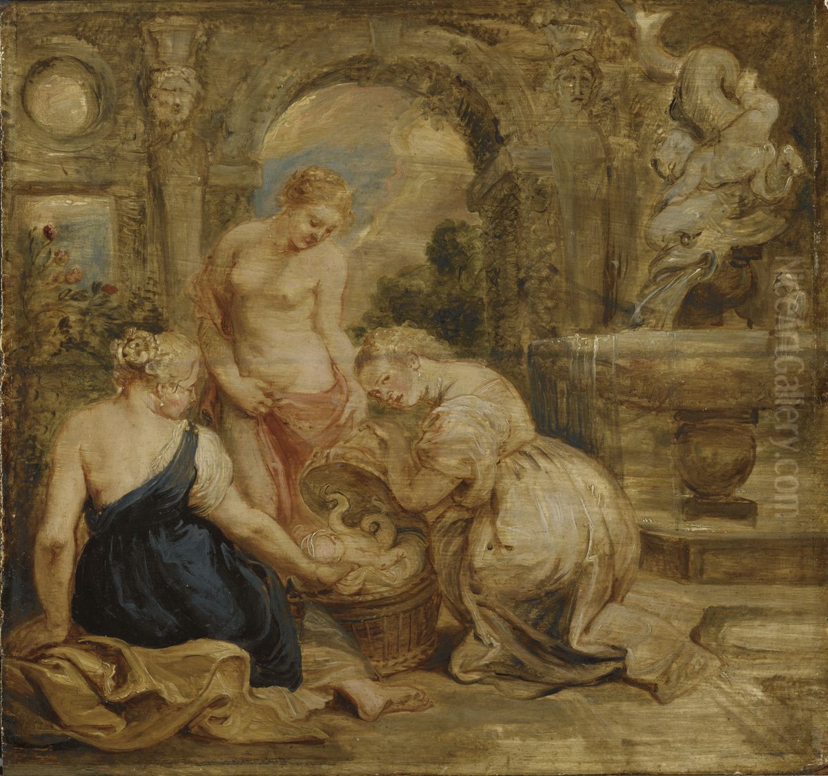 Cecrops dottrar finner Erichtonius. Skiss Oil Painting by (studio of) Rubens, Peter Paul