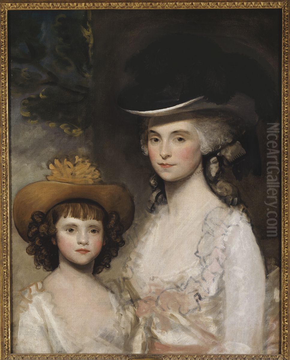 Mrs. Blades and her Daughter Oil Painting by Gilbert Stuart