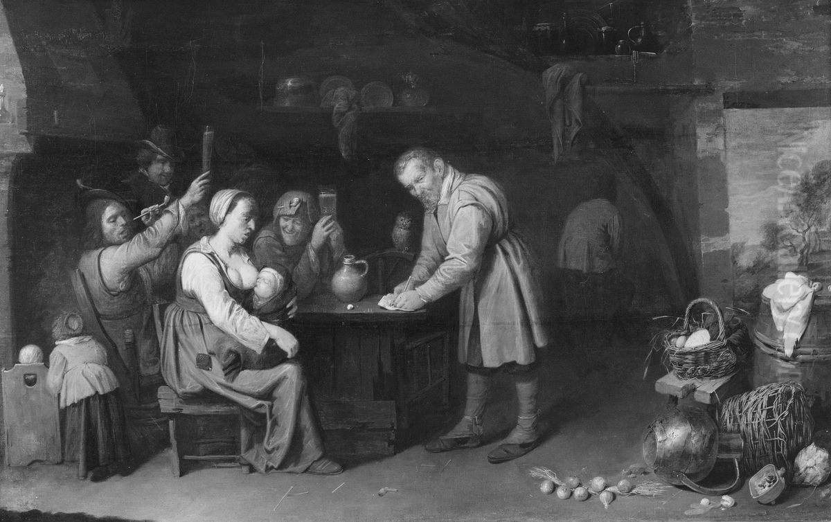 Interior med glatt sallskap Oil Painting by David Ryckaert III