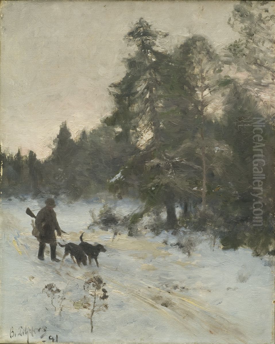 The Hunter Oil Painting by Bruno Andreas Liljefors