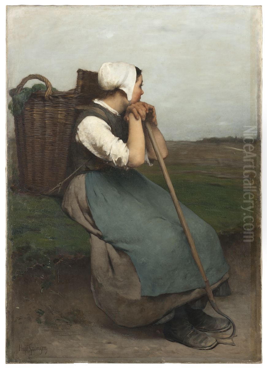 French Peasant Girl. Souvenir de Picardie Oil Painting by Hugo Salmson