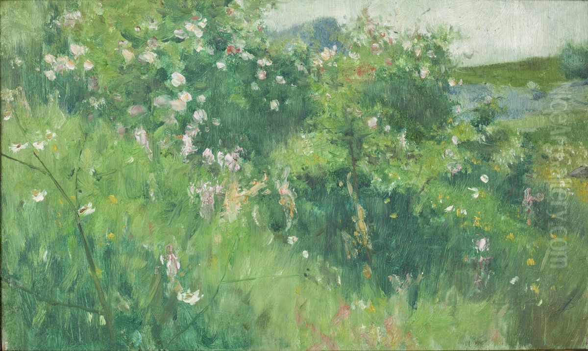 Blommande nyponbuskar, Hoga, Tjorn Oil Painting by Karl Nordstrom