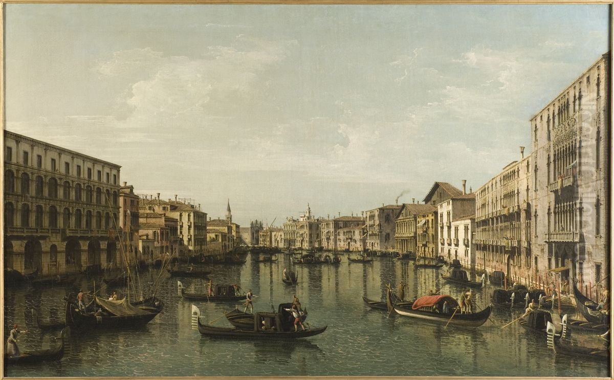 Vy over Canal Grande med Palazzo Foscari och Palazzo Moro Lin Oil Painting by Bernardo Bellotto