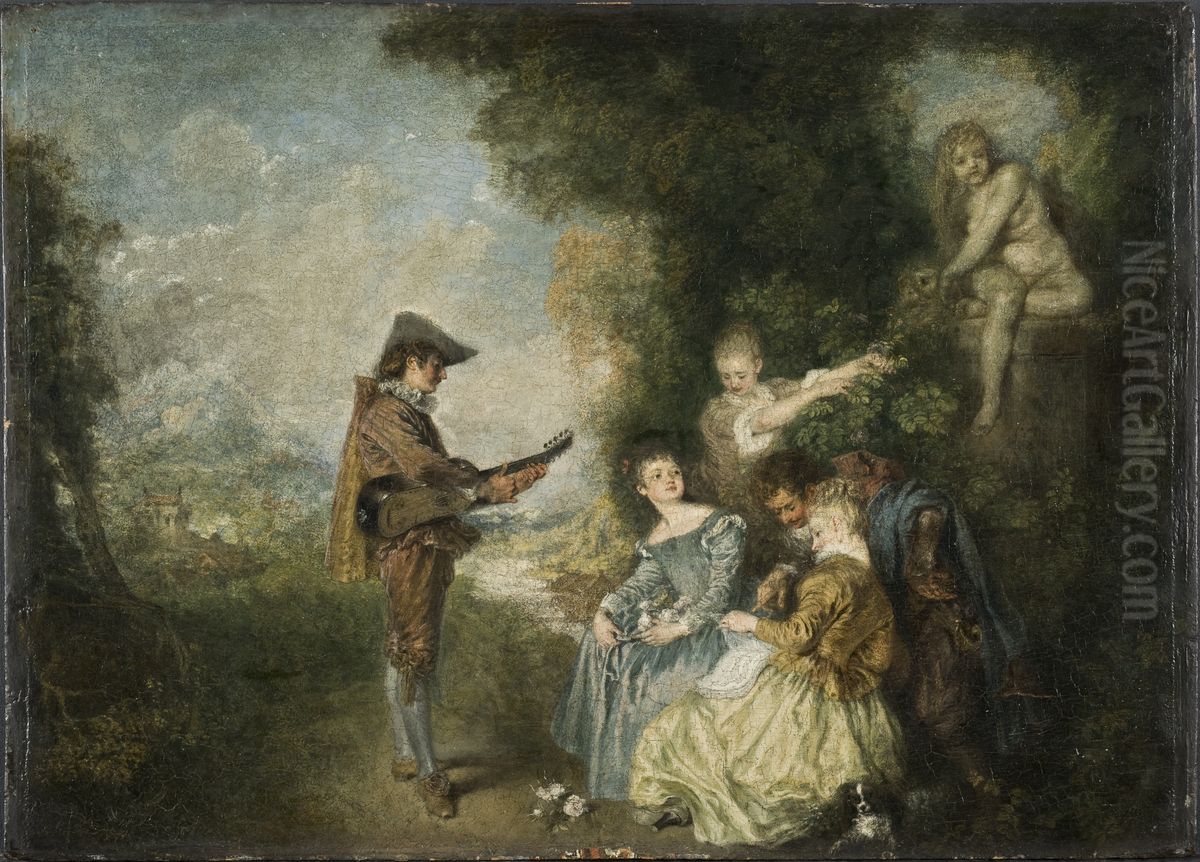 The Love Lesson Oil Painting by Jean-Antoine Watteau