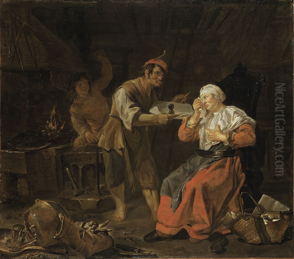 Gratande kvinna i en smedja Oil Painting by Gabriel Metsu