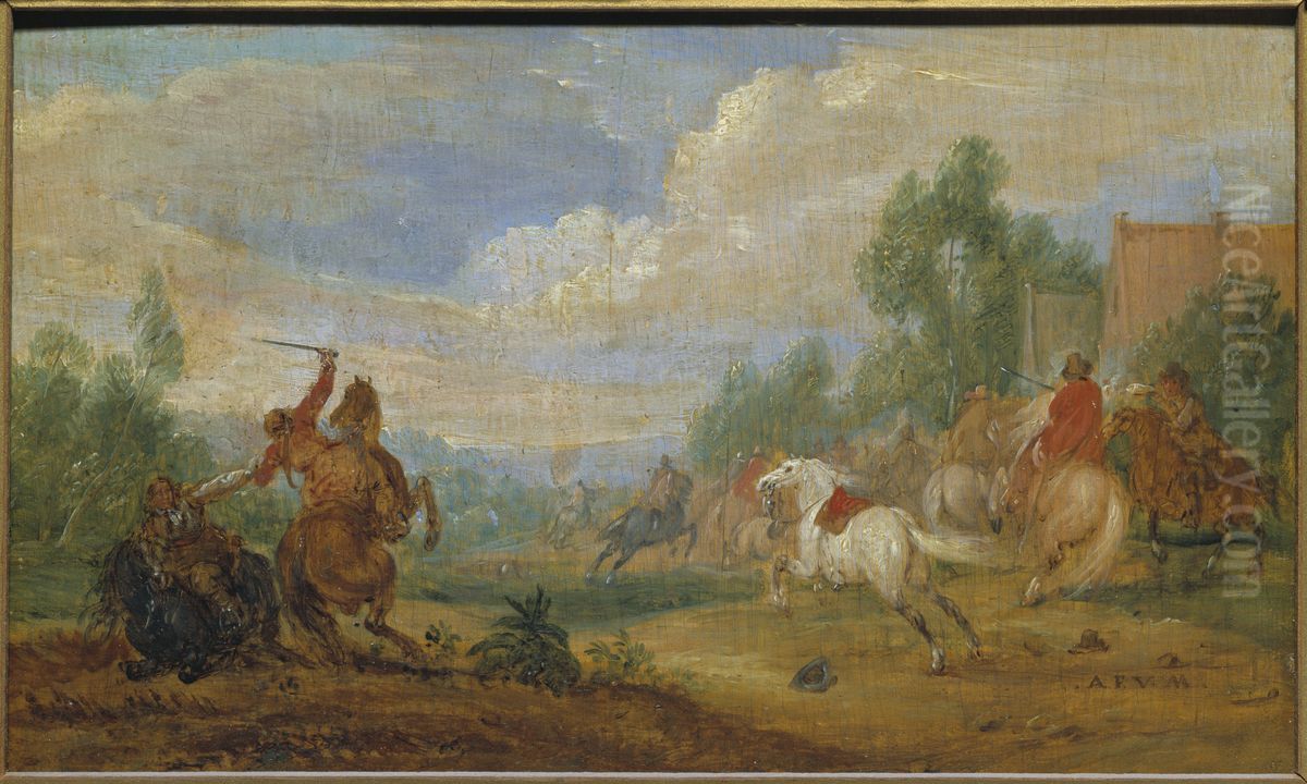 Cavalry Skirmish Oil Painting by Adam Frans van der Meulen