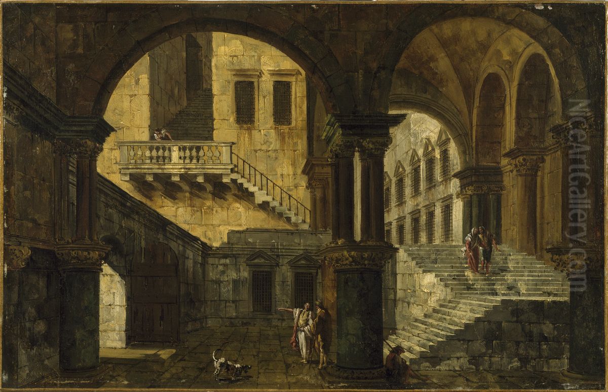 Courtyard in a Renaissance House Oil Painting by Michele Marieschi