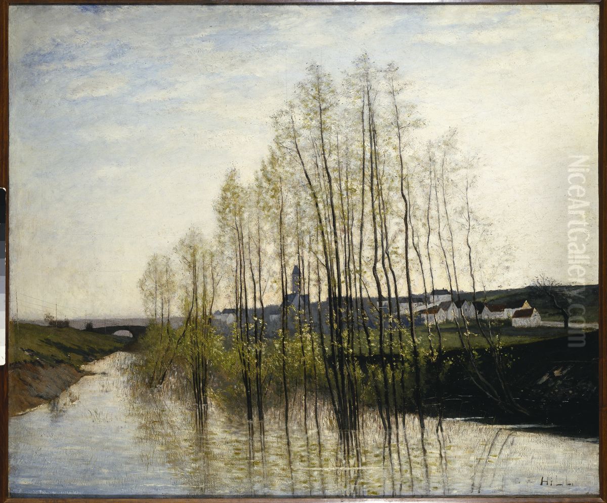 River Landscape, Champagne Oil Painting by Carl Fredrik Hill