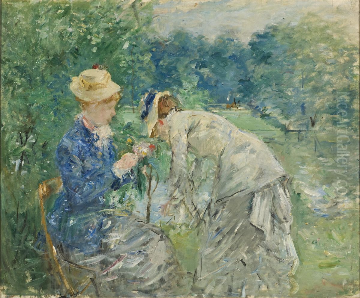 Dames cueillant des fleurs Oil Painting by Berthe Morisot