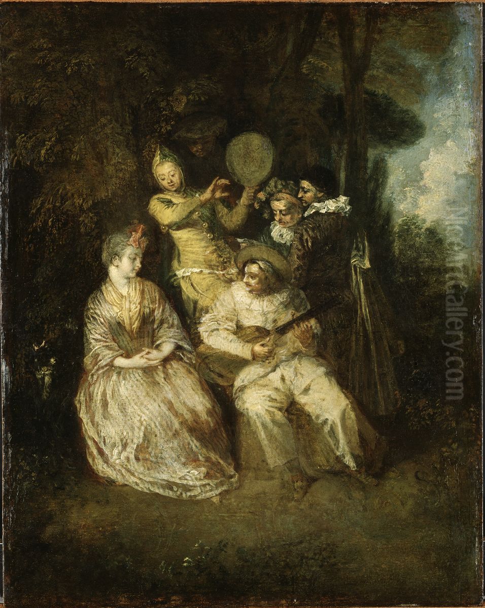 The Italian Serenade Oil Painting by Jean-Antoine Watteau