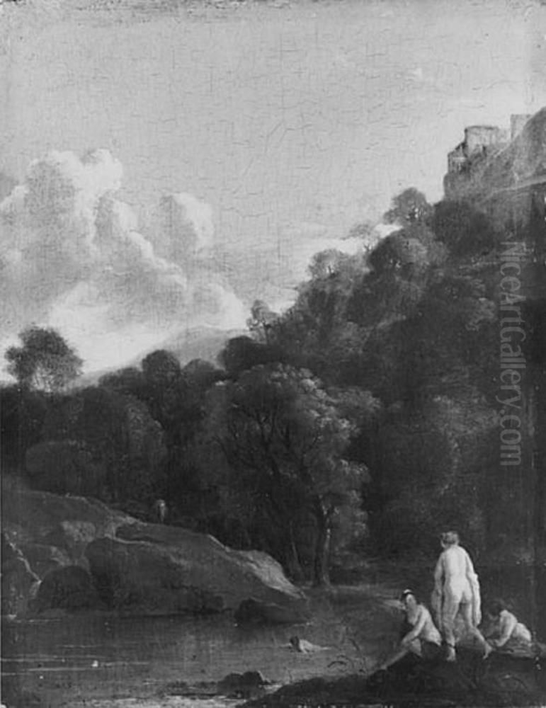 Landskap med badande kvinnor Oil Painting by Cornelius van Poelenburgh