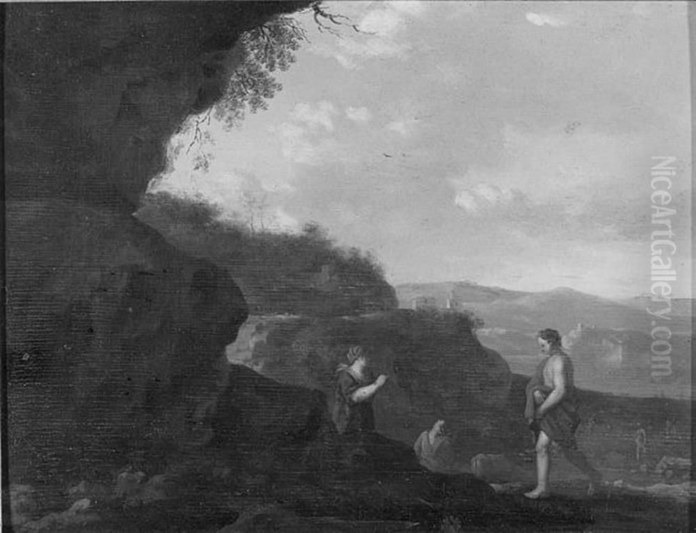 Rocky Landscape with Figures Oil Painting by Cornelius van Poelenburgh