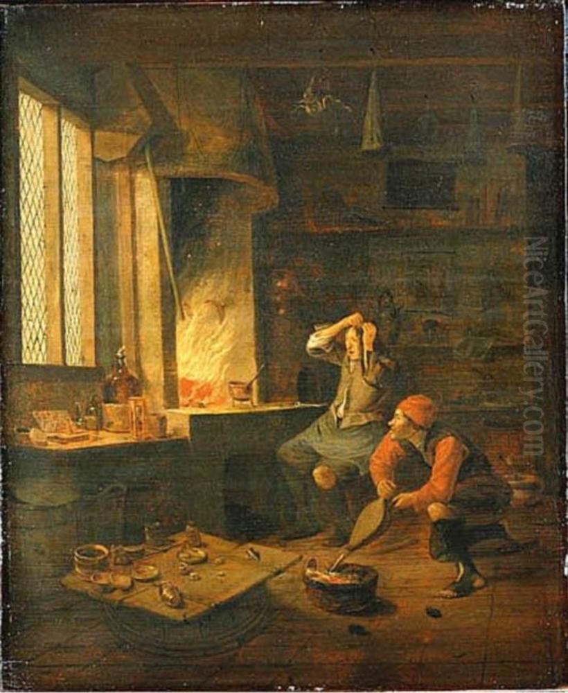 Alchemist in his Laboratory Oil Painting by Hendrik Martenszoon Sorgh