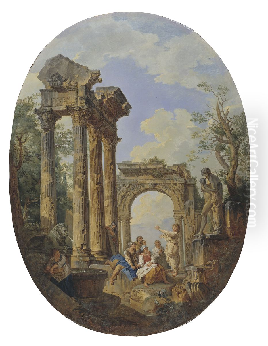 Roman Ruins Oil Painting by Giovanni Paolo Panini