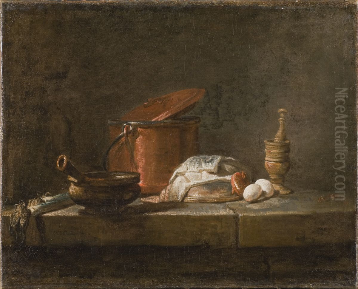 Still Life with Kitchen Utensils and Vegetables Oil Painting by Jean-Baptiste-Simeon Chardin