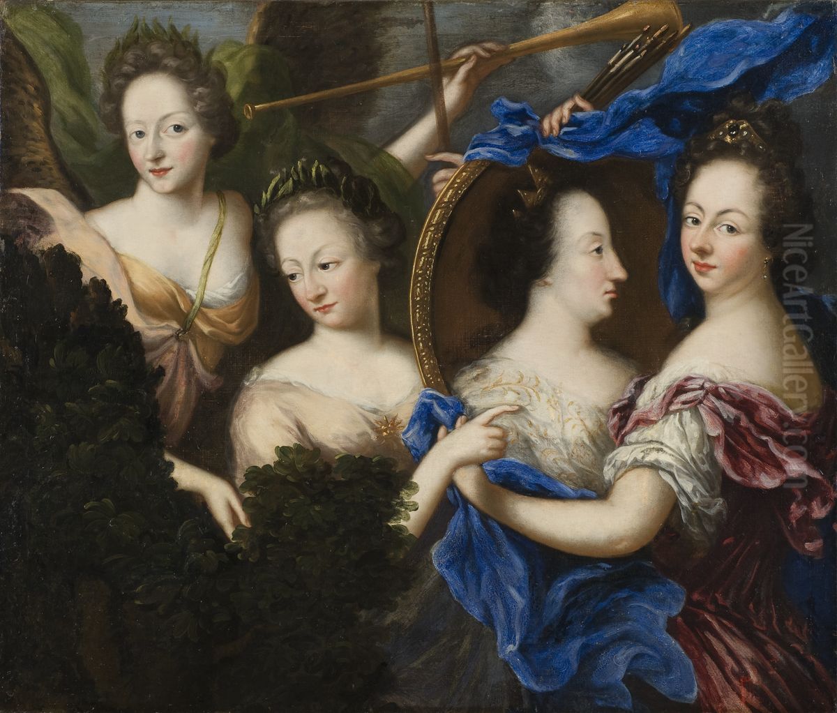 Allegory with self-portrait and profile portrait of Ulrika Eleonora the Elder Oil Painting by Amalia Wilhelmina Konigsmarck