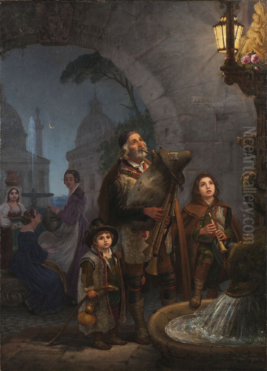 Gatumusikanter vid Pantheon Oil Painting by Olof Johan Sodermark