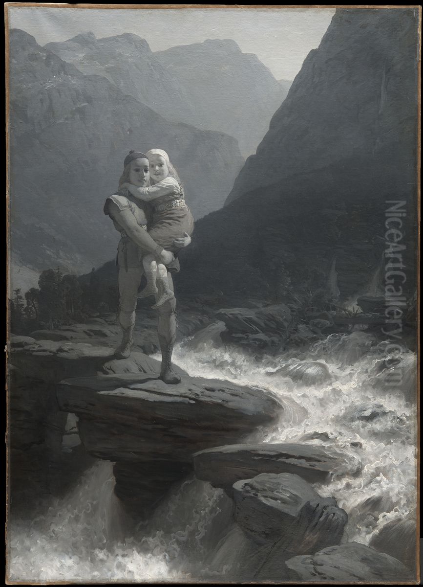 Frithiof och Ingeborg (ur Frithiofs saga) Oil Painting by August Malmstrom