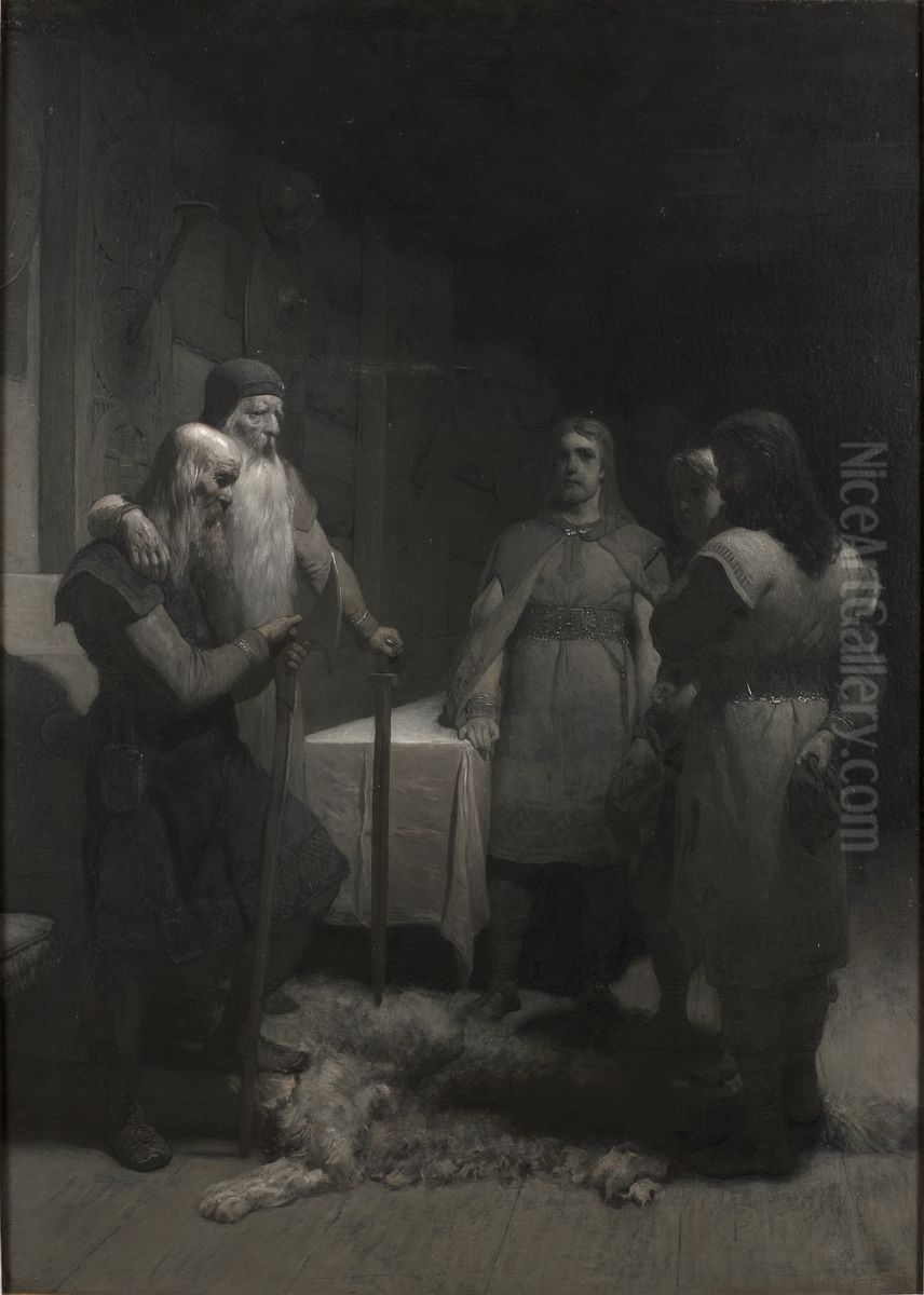 Kung Bele och Thorsten Vikingsson (ur Frithiofs saga) Oil Painting by August Malmstrom