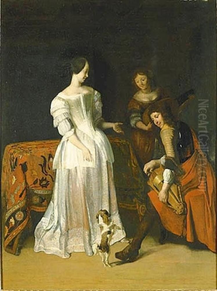 Company with Dancing Dog Oil Painting by Jacob Ochtervelt