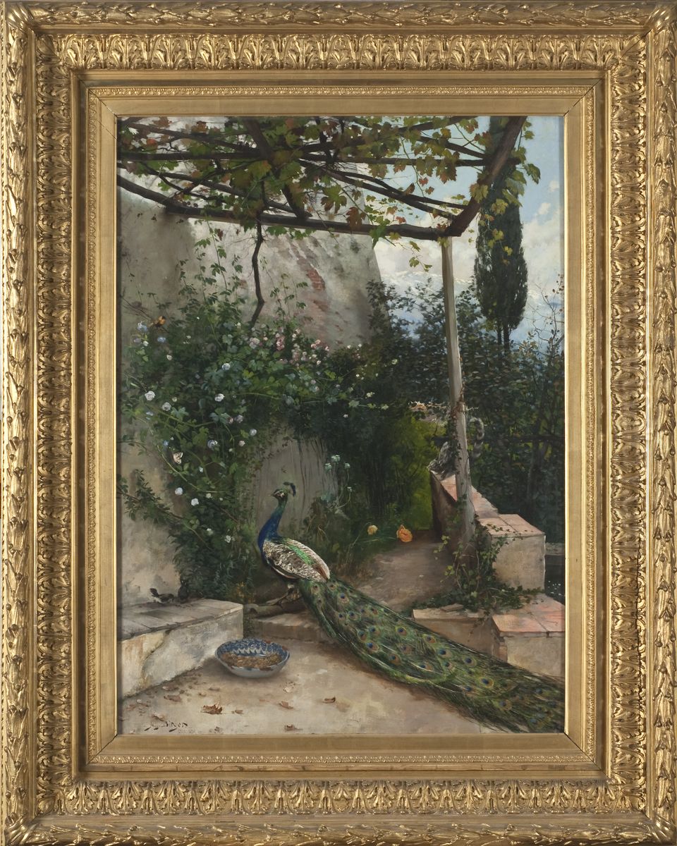 Terrace with Peacock, the Alhambra Oil Painting by Hugo Birger