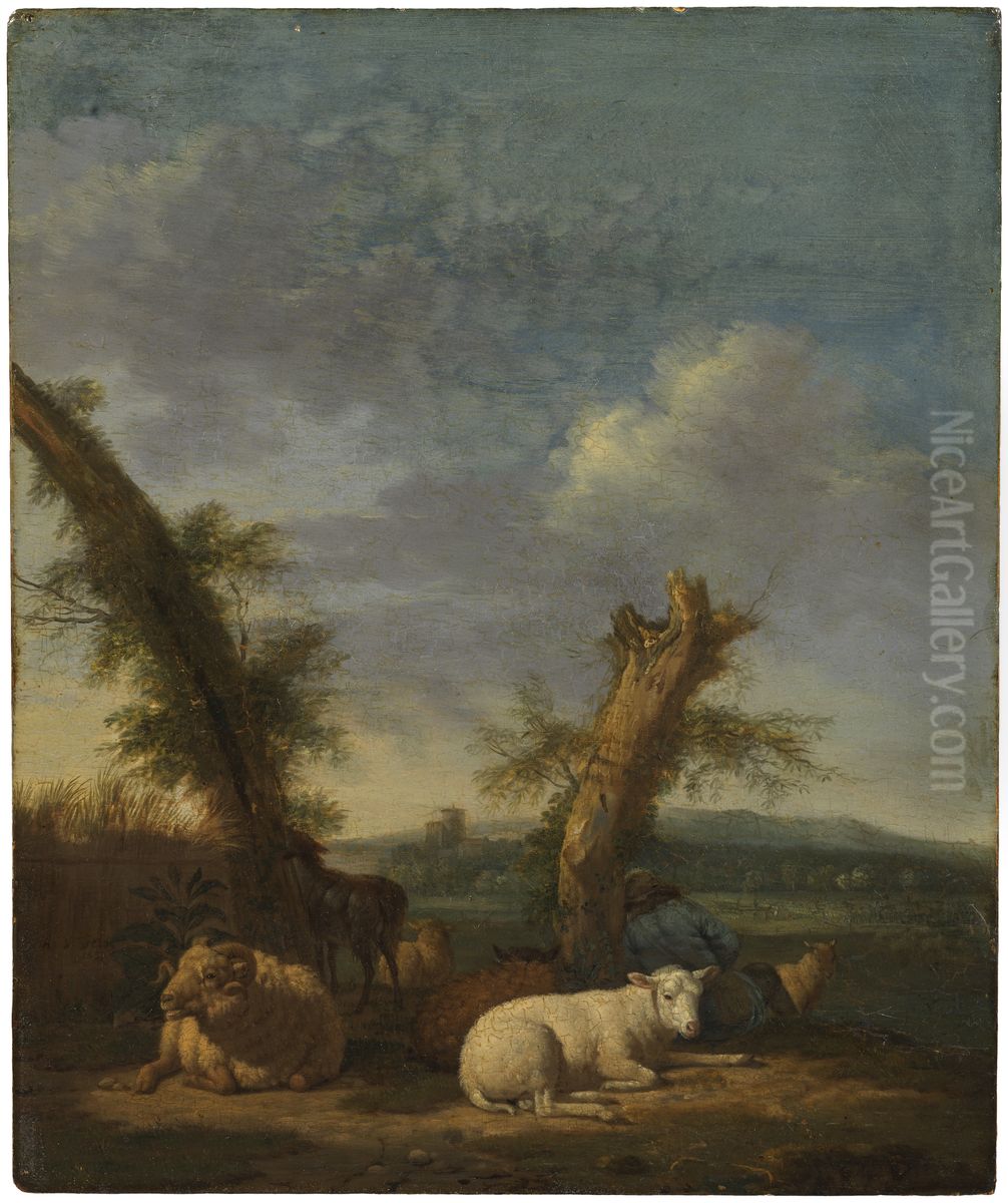 Landskap med sovande herde Oil Painting by Adriaen Van De Velde
