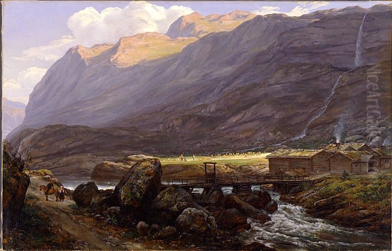 Fjallparti med fors, Norge Oil Painting by Johan Wilhelm Ludwig Dahl