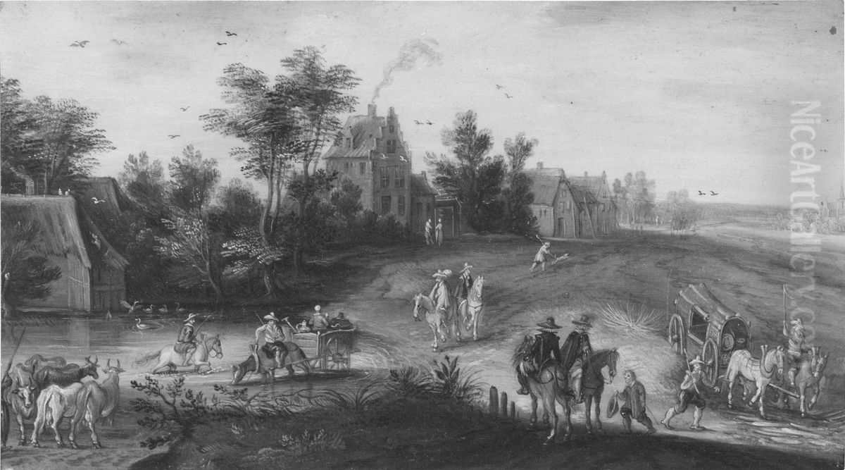 Landscape with a Country Road and a Watering-Place Oil Painting by Jan Brughel