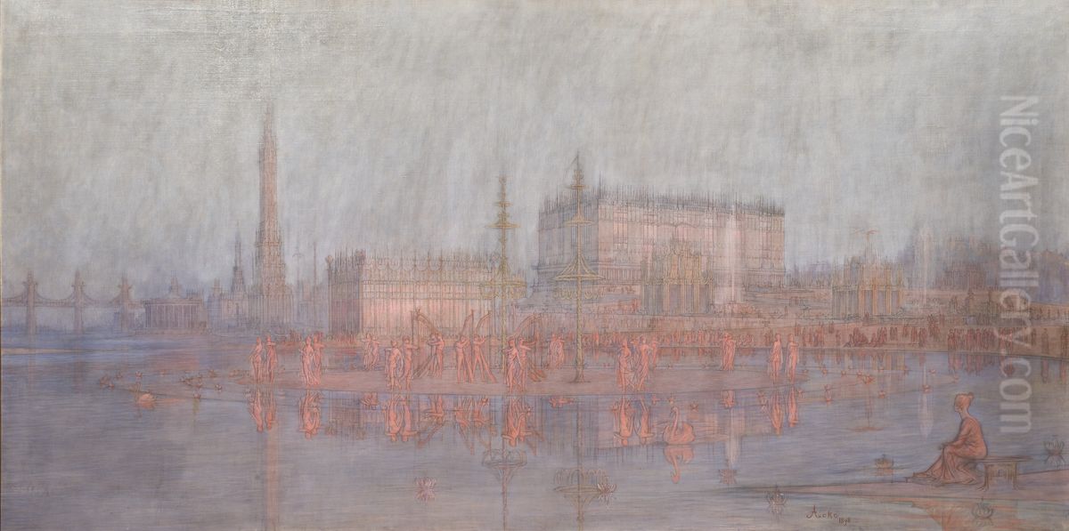 Midsummer Celebration in the Metal City Oil Painting by J.A.G. Acke