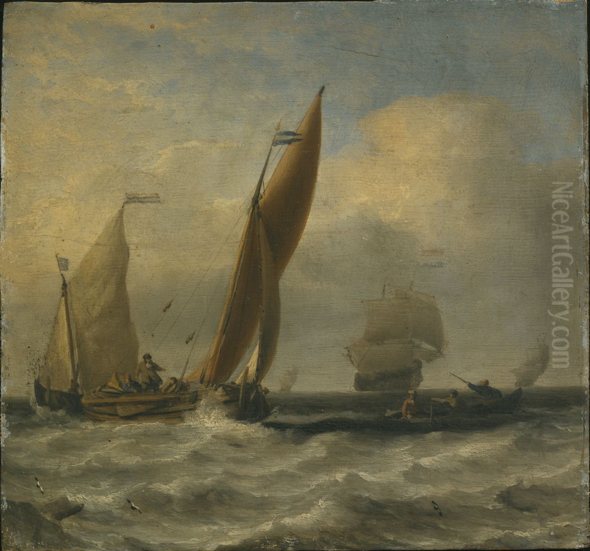 Fiskebatar pa havet Oil Painting by Willem van de Velde the Younger