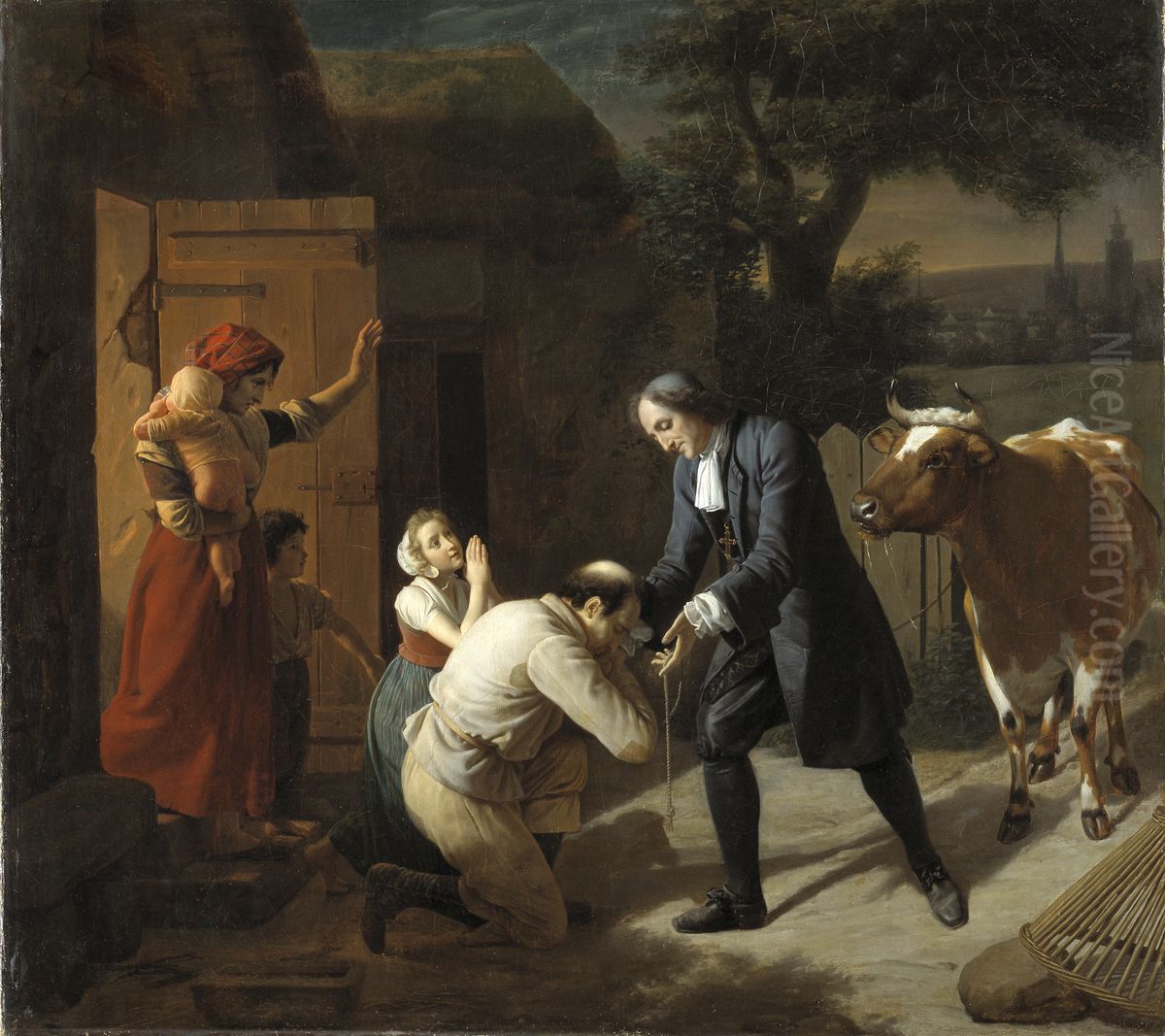 Fenelon returns a Stolen Cow to a Peasant Oil Painting by Louis Hersent