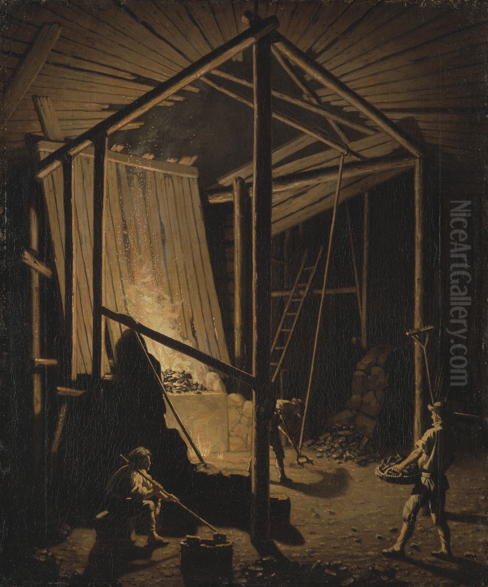 Copper Foundry at the Falun Mine Oil Painting by Pehr Hillestrom