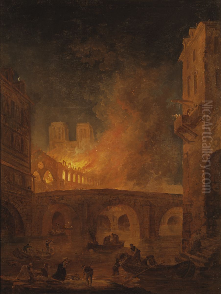 The Fire of Hotel-Dieu in Paris 1772 Oil Painting by Hubert Robert