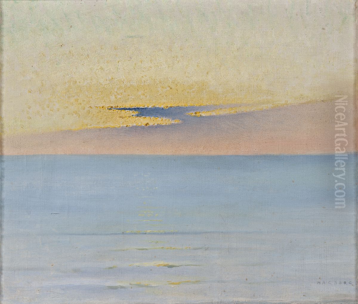 Hav i solnedgangsljus Oil Painting by August Hagborg