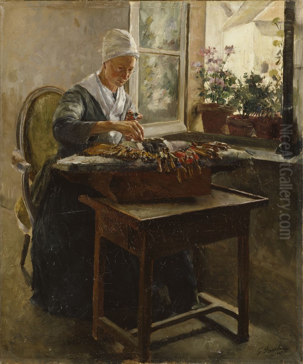 Spetsknypplerskan Oil Painting by Georg Pauli