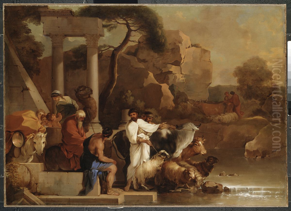 The Departure of Jacob Oil Painting by Sebastien Bourdon