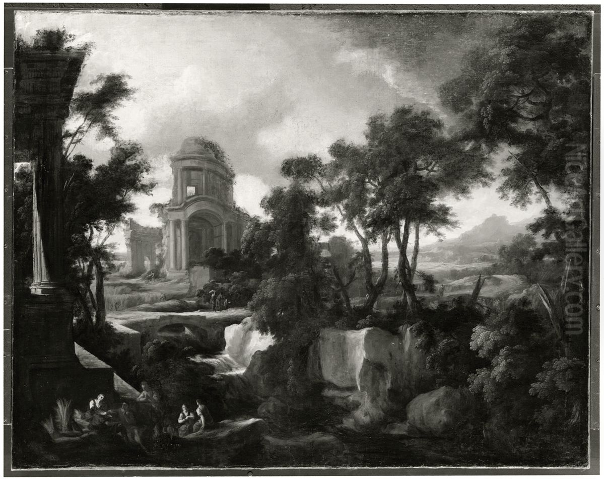 Klassiskt landskap med ruiner och skordearbetare Oil Painting by Pierre-Antoine Patel