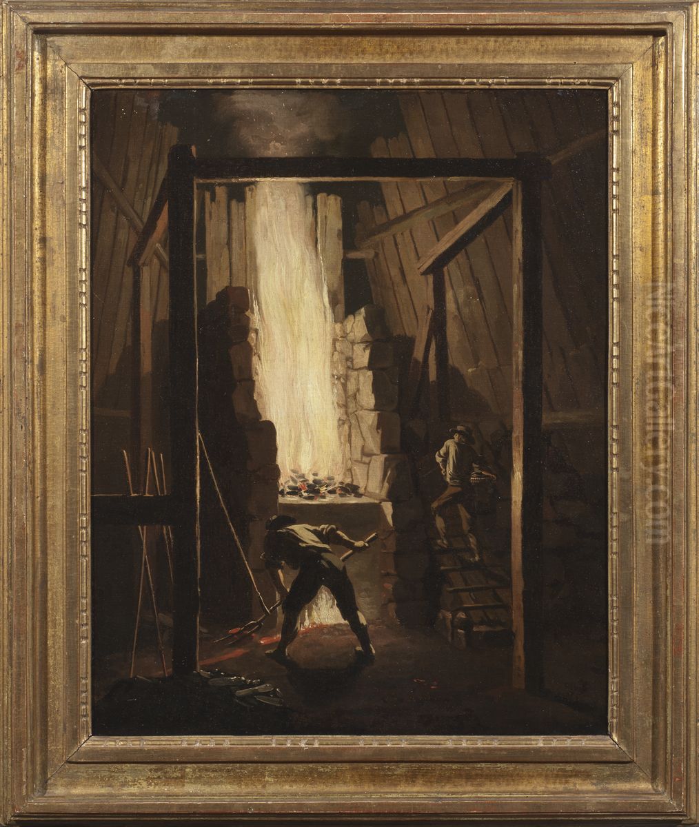 Interior av en kopparhytta med sulusmaltning i Falun Oil Painting by Pehr Hillestrom