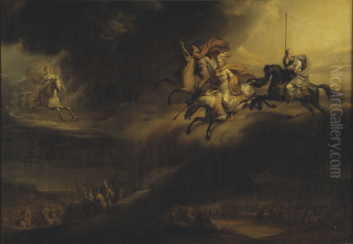 Valkyrior ridande till strid Oil Painting by Johan Gustaf Sandberg