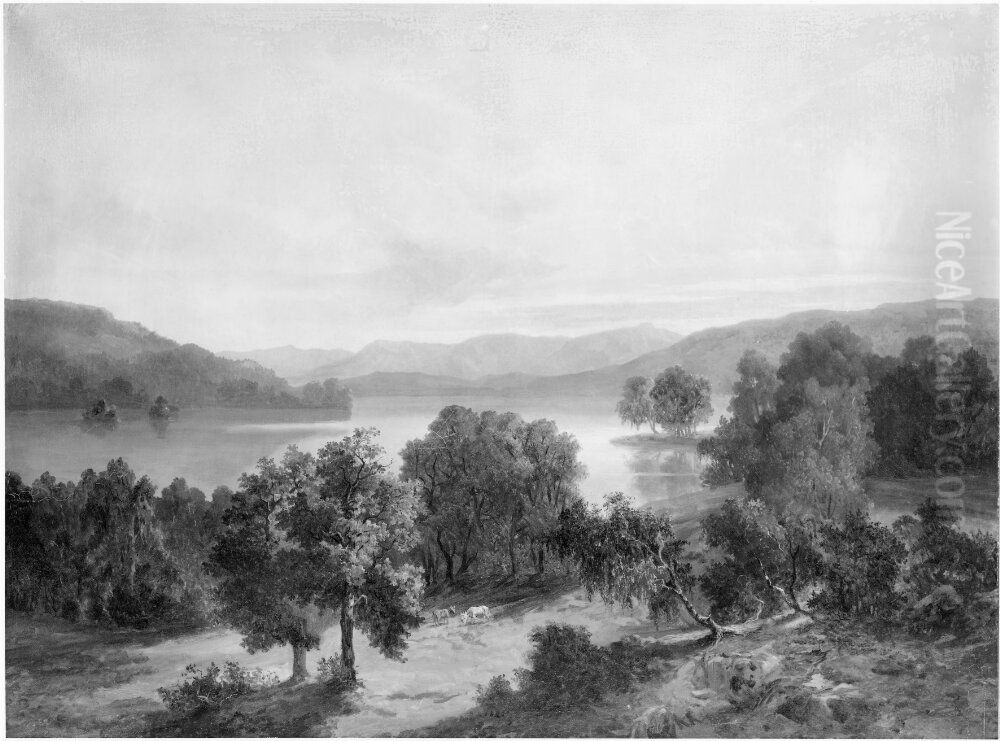 Insjolandskap Oil Painting by Carl XV of Sweden