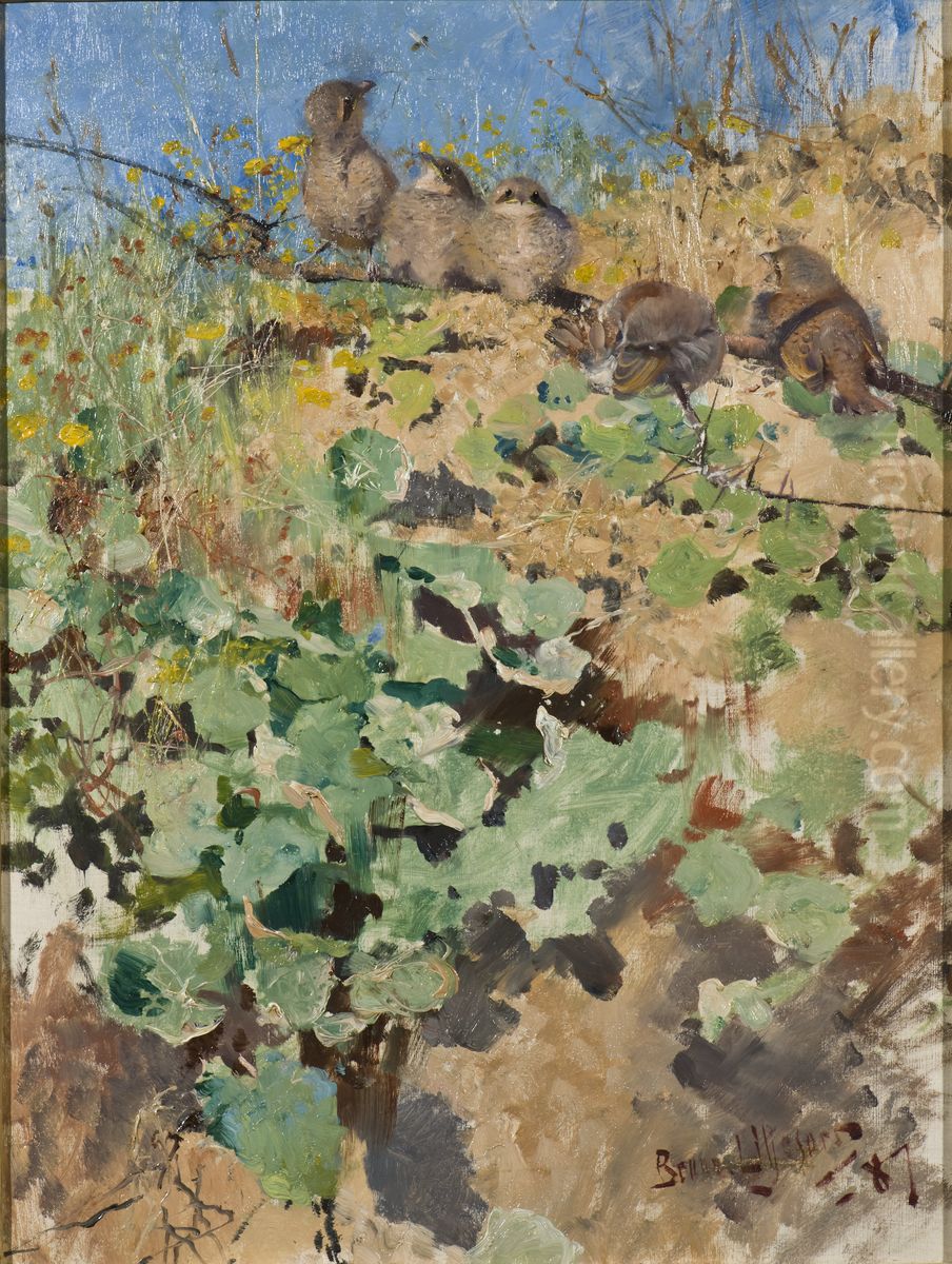 Tornskateungar Oil Painting by Bruno Andreas Liljefors