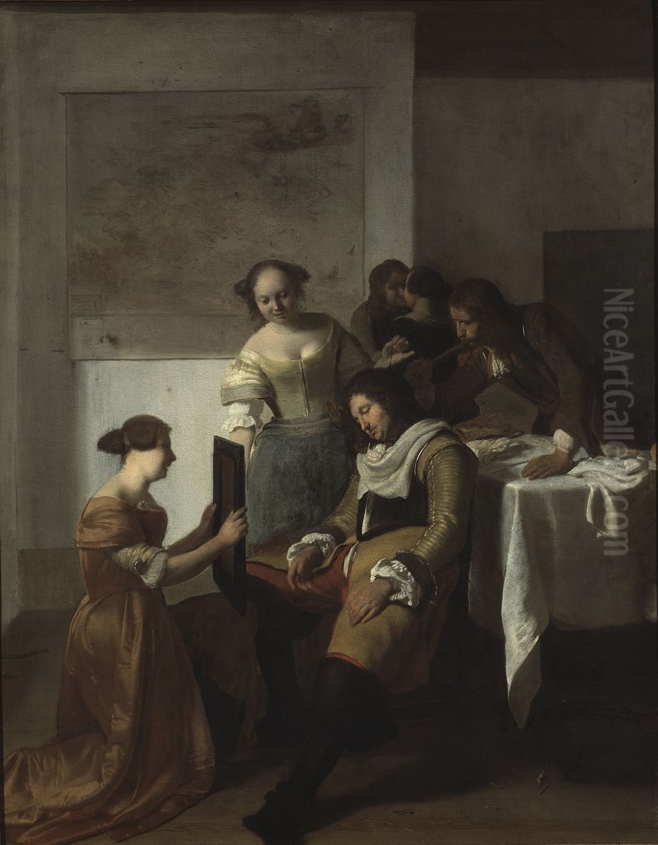 Sovande officer Oil Painting by Jacob Ochtervelt