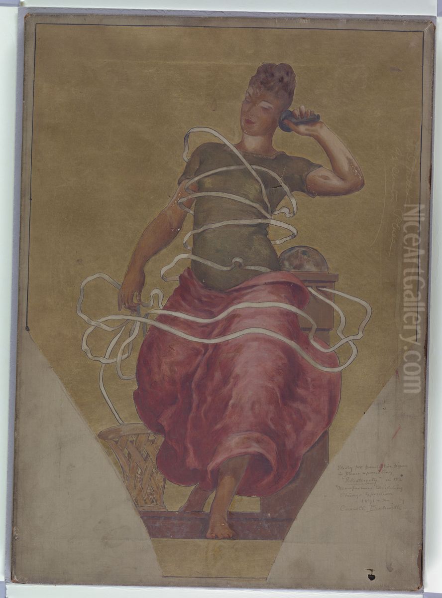 Painting, The Telephone and the Ticker; study for Manufactures Building, 1891-92 Oil Painting by James Carroll Beckwith