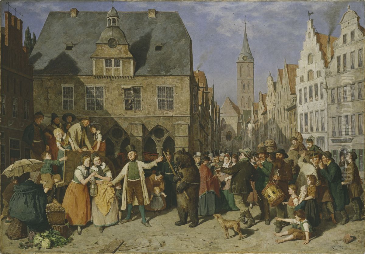 A Dancing Bear Oil Painting by August Jernberg